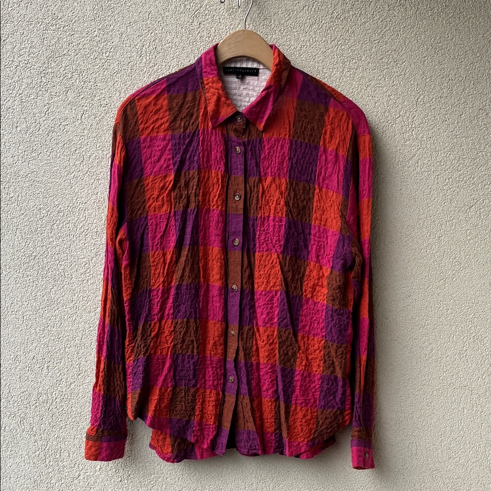 Double Gauze Plaid/Checkered Button Down Top